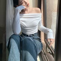 春夏长袖T恤女显瘦打底衫翻领内搭打底衫修身显瘦不规则短款上衣