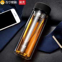 富光(FUGUANG)玻璃杯320ml格调男女士带茶隔 便携创意双层泡茶玻璃水杯WFB1013-320