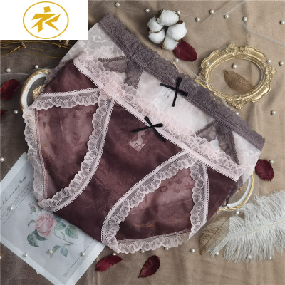 Ideamini蕾丝内裤日系无痕女士性感中腰透明透视诱惑透气薄款三角裤棉裆内裤