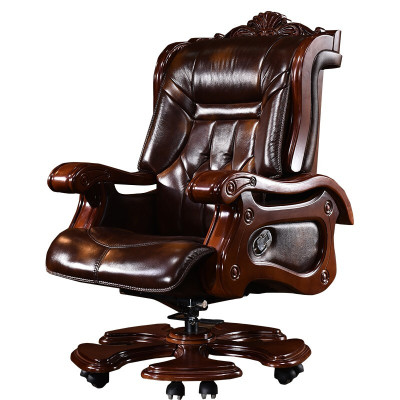 全简老板椅进口真皮彩色牛皮实木电脑椅家用转椅大班椅可躺总裁办公椅书房椅子