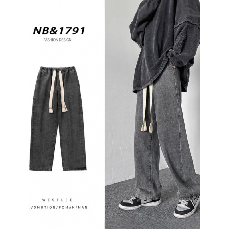 男女同款日系牛仔裤男生潮痞帅复古潮牌系带宽松潮流感直筒裤休闲