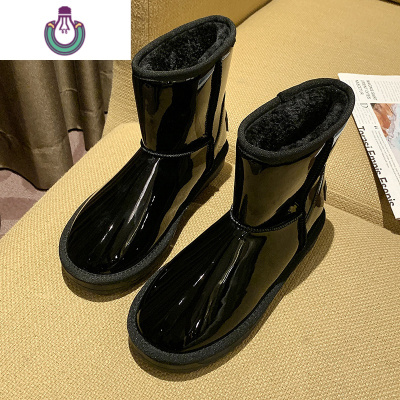 FISHBASKET户外防滑银色雪地靴女中筒2020新款厚底短筒保暖防水棉鞋女冬加绒靴子