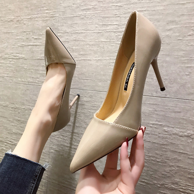 奔典品牌鞋子女2020新款时尚网红漆皮细跟高跟鞋气质百搭法式尖头浅口单鞋