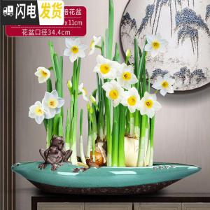 三维工匠新中式禅意铜钱水仙花专用水培花盆载植物好养创意陶瓷室内个性 哥窑绿蛙呱来财水培花盆(不含水仙) 20-2花盆容器