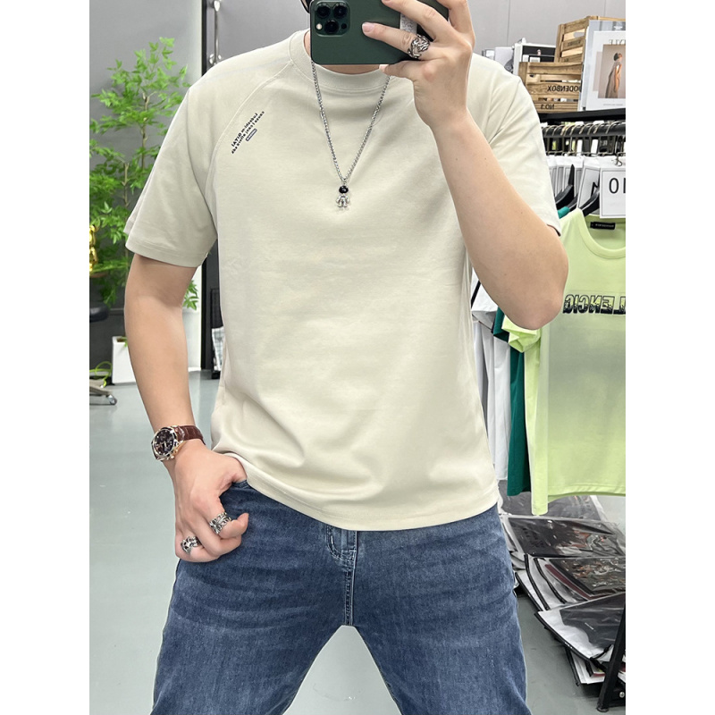 高品质夏季新款时尚休闲短袖T恤男士潮流百搭半袖简约印花T恤上衣