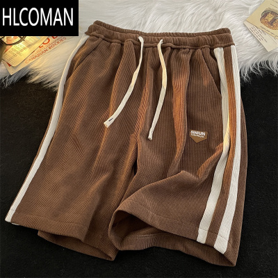 HLCOMAN灯芯绒短裤男港风cec潮牌宽松直筒休闲裤子日系复古运动五分中裤