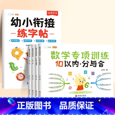 [5本]练字帖+数学专项训练 [正版]幼小衔接练字帖每日一练拼音拼读笔画笔顺训练寒暑假衔接同步人教版幼儿园学前班入门款小