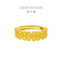 周大福四瓣花足金珠子活口黄金戒指女送生日礼物(工费:420计价)EOF1413七夕礼物