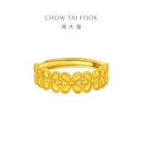 周大福四瓣花足金珠子活口黄金戒指女送生日礼物(工费:420计价)EOF1413七夕礼物