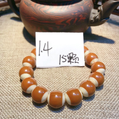 苏工橄榄核手串正圆镶嵌象牙果圆珠素珠手链铁核油核橄榄胡雕文玩送女朋友老婆情人节七夕生日礼物