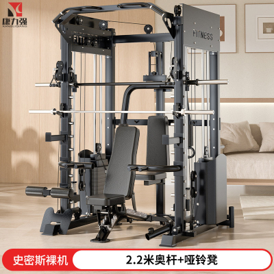 康力强A4多功能史密斯机综合训练器龙门架健身家用器材力量训练器械A4史密斯单机+2.2米奥杆+哑铃凳