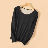 新款德绒保暖内衣圆领修身螺纹桑蚕丝打底秋衣女发热绵羊毛保暖衣