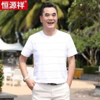 恒源祥中老年人爸爸夏装短袖t恤丝光棉半袖圆领汗衫男士薄款上衣
