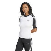 Adidas女士修身运动短袖T恤 白色棉感面料经典三道杠街头潮流