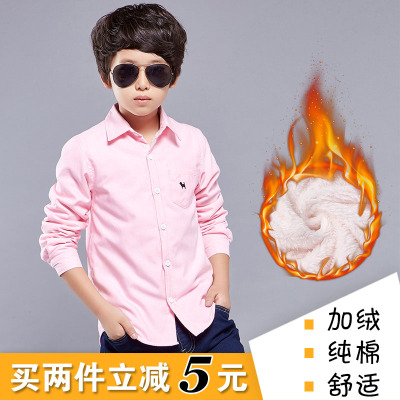 男童加绒衬衫儿童上衣加厚童装秋冬款新款宝宝纯棉保暖衬衣长袖潮