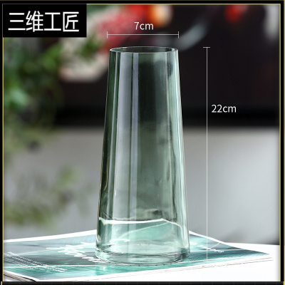 创意简约ins北欧描金透明玻璃花瓶干花客厅花器摆件装饰水养插花三维工匠网红款（不描金）绿色中等