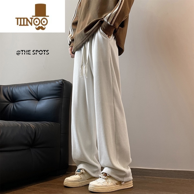 YANXU纯白色灯芯绒百搭休闲裤男秋季日系慵懒坠感裤子青少年宽松直筒裤