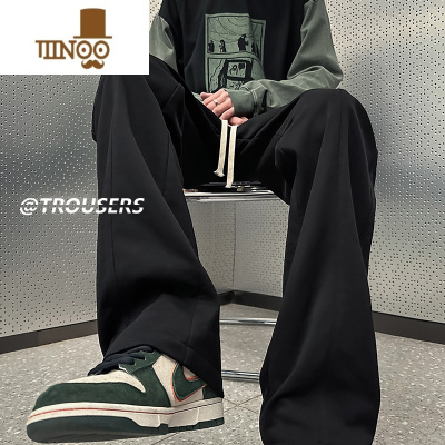 YANXU黑色休闲裤男夏季潮牌垂感宽松直筒裤子ins潮流大码阔腿运动卫裤