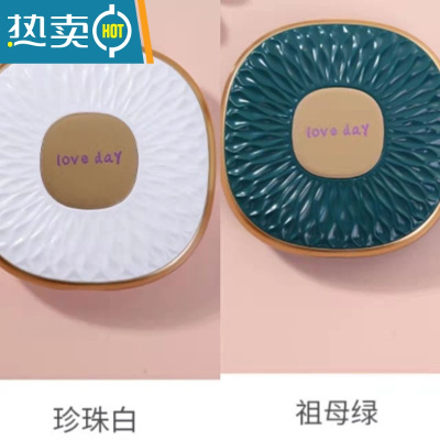 敬平双面梳妆镜ins小镜子学生便携手持圆形随身化妆镜折叠补妆镜子女便携式用镜 珍珠白+祖母绿(2个装) 破损包赔