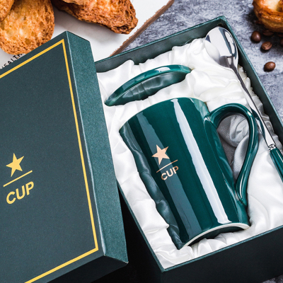 创意陶瓷杯马克杯咖啡杯牛奶杯北欧水杯带盖勺子水具