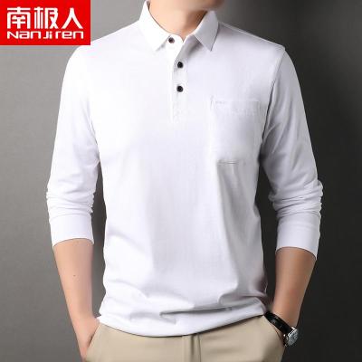 南极人男士polo衫100%纯棉真口袋翻领长袖T恤新款中年爸爸装上衣
