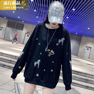 恋名媛欧货刺绣圆领加绒卫衣女2020秋冬新中长款宽松大码韩版女士上衣潮大码女装