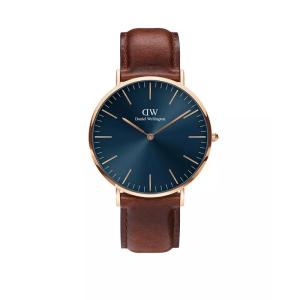 男士经典圣玛威斯蓝盘玫瑰金皮带防水石英腕表 Brown