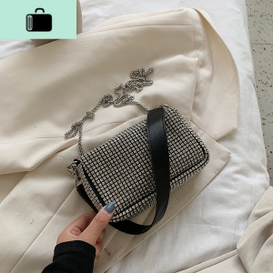 今年流行亮钻包包女2020新款潮百搭ins斜挎链条包时尚单肩腋下包NEW LAKE 黑色女士单肩包 黑色