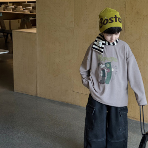 童酷男童冬款韩版卡通印花宝宝T恤牙签绒柔软加厚儿童打底衫