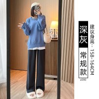 灰色灯芯绒加绒裤子女秋冬季新款休闲小个子窄版雪尼尔阔腿裤