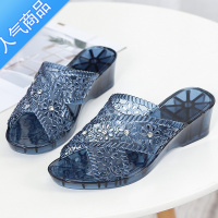 SUNTEK时尚新款水晶凉拖鞋女夏网红一字拖外穿高跟妈妈防滑拖鞋果冻百搭