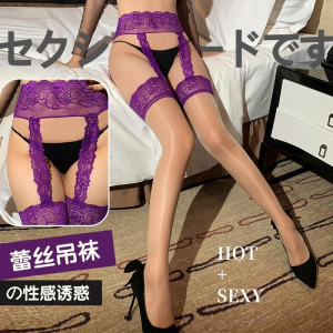 长夜漫漫情趣丝袜性感蕾丝袜拼接长筒丝袜连脚一体袜丝袜诱惑3225 紫色 精装(80-130斤)