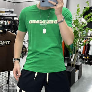 夏季欧洲站新款圆领半袖字母印花时尚短袖T恤男士上衣修身丝光棉