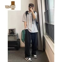 YANXU日系cityboy工装裤男美式复古卡其色松紧腰阔腿宽松直筒长裤