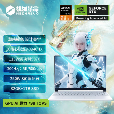机械革命(MECHREVO)蛟龙16ZPro 2025款 16英寸旗舰游戏本 强芯学生设计笔记本电脑锐龙版R9-8940HX RTX5070 32G 1T 2.5K 白
