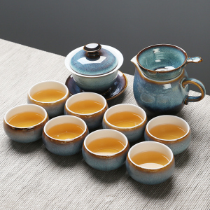 苏氏陶瓷(SUSHI CERAMICS)茶具套装新窑变银丝釉泡茶碗苹果功夫茶杯陶瓷三才盖碗13头礼盒装