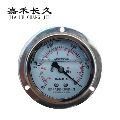 嘉禾长久 耐震真空压力表轴向带边检测型 YTN60ZT -0.1-0Mpa 块