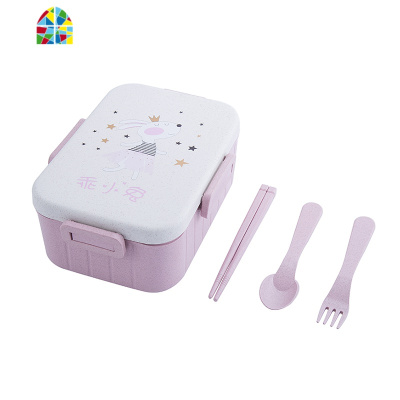 简约学生带盖韩国分格微波炉保温饭盒塑料多格便携分隔可爱便当盒 FENGHOU 小号北欧蓝