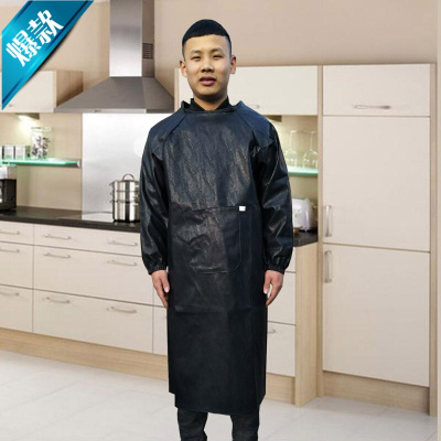 2019春秋围裙防水防油长袖罩衣加大加肥皮革耐酸碱pu反穿衣工作服黑色大号1.2米