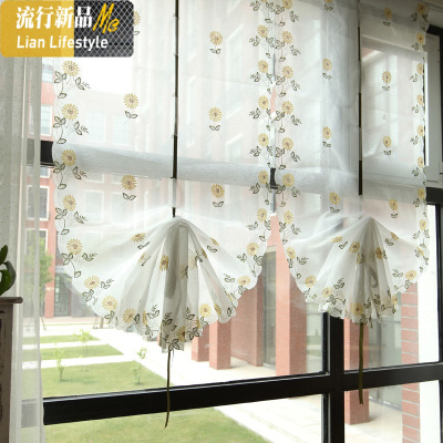 韩式小雏菊提拉帘窗帘成品气球帘纱帘升降罗马帘厨房飘窗扇形遮光 三维工匠