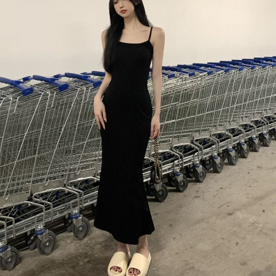 吊带连衣裙女夏季无袖收腰纯欲性感紧身显瘦高级感包臀辣妹紧身裙_2