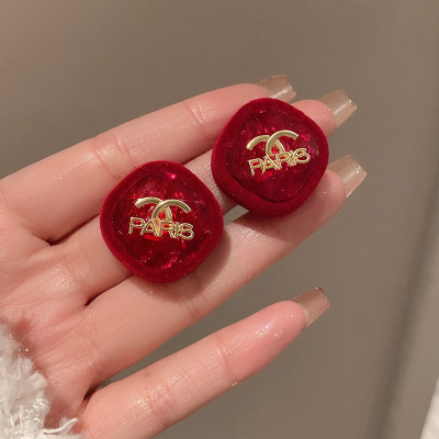 2024新年款红色水晶耳环女轻奢小众设计高级感时尚耳环百搭耳饰送女朋友老婆情人节七夕生日礼物