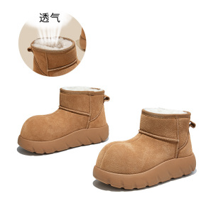 发泡底真皮卡皮巴拉鞋头雪地靴女新款冬季加厚棉鞋保暖短靴子