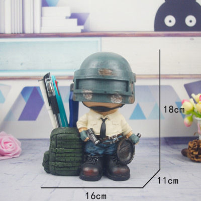 创意卡通吃鸡绝地求生笔筒存钱罐办公文具树脂工艺品桌面摆件三维工匠绝地求生款（摆件）