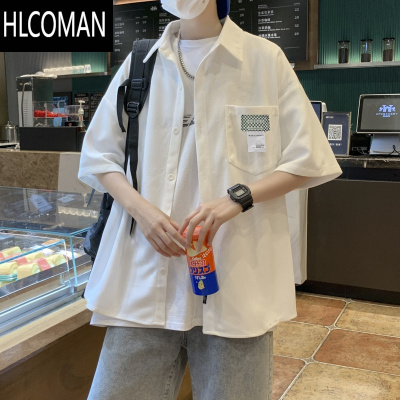HLCOMAN华夫格衬衫男短袖设计感小众盐系港味复古衬衣美式夏季外套ins潮