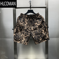 HLCOMAN2024夏季男士速干短裤潮流豹纹宽松大口袋裤子工装美式五分沙滩裤