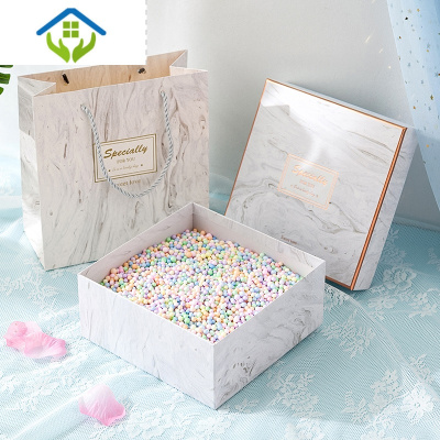 御蓝锦礼物盒礼品盒包装空盒子网红创意精致口红香水生日精美大理石礼盒灰色礼盒+礼袋+流星球+贺卡中号20*2礼品包装盒