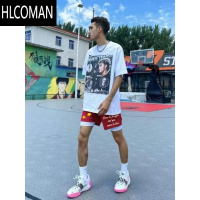 HLCOMAN美式街头北卡蓝四分不过膝裤男夏季透气网眼字母印花运动篮球短裤
