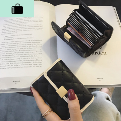 甜在心间2019新款欧美简约皮搭扣菱格短款牛皮小卡包女式多卡位NEW LAKE女斜挎包