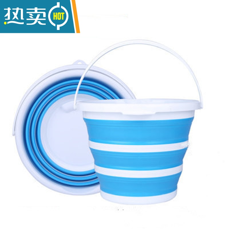 敬平洗车美术大号车载可收缩便携式户外汽车用10L塑料钓鱼桶 圆形天蓝色中号视频同款有提手 10L水桶